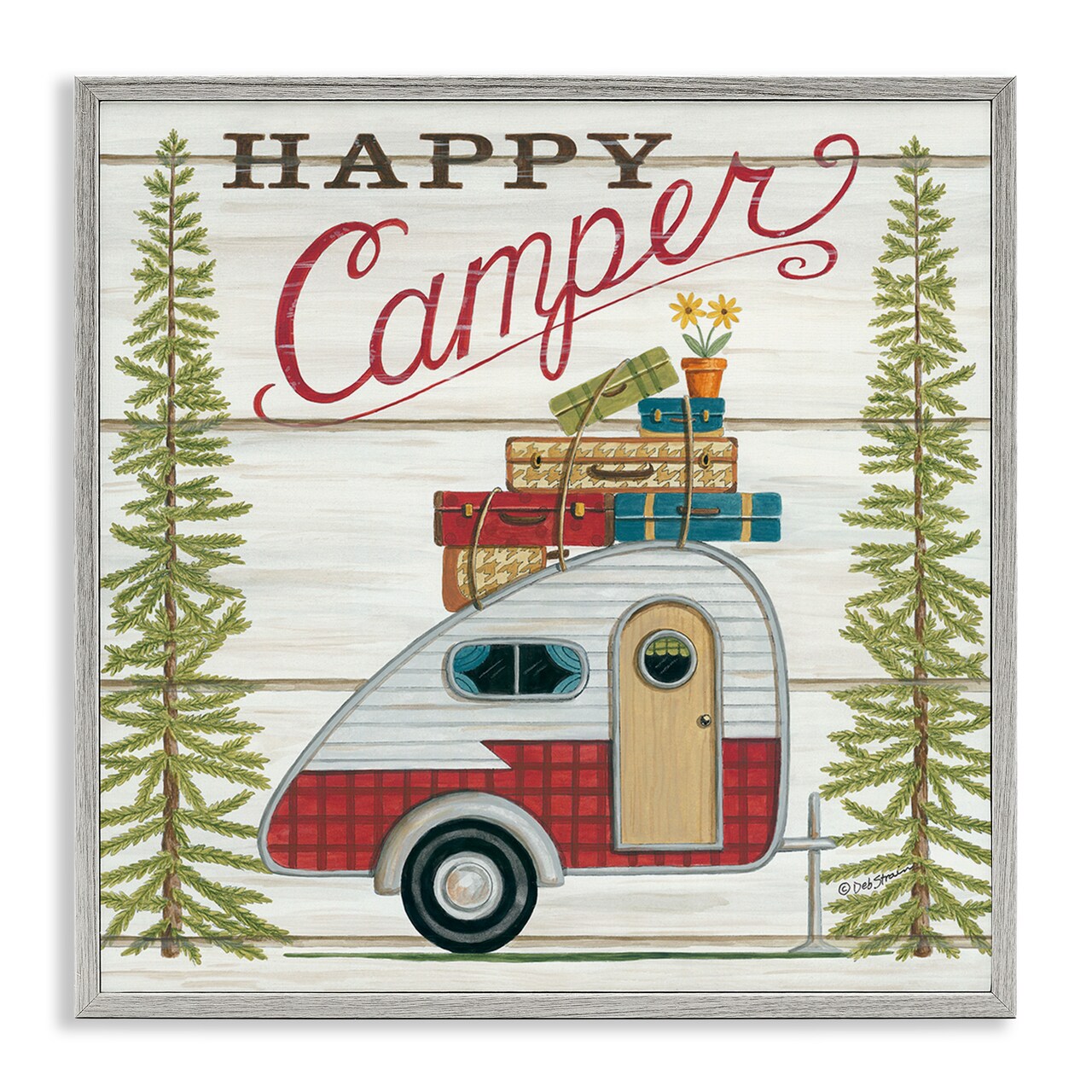 Stupell Industries Rustic Happy Camper Phrase Framed Giclee Art